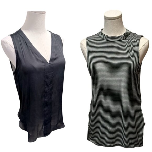 Banana Republic Tops - Banana Republic Set Of Two Sleeveless Blouse Black White Vneck Mock Womens Small